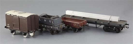 A GW Macaw bolster wagon, no.1221, with load, an Engineering Department flat waggon, no.1906, in brown,